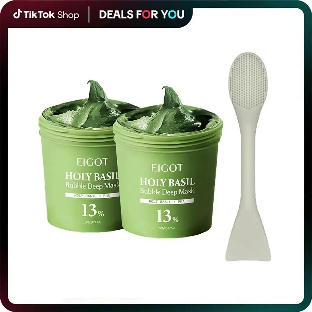 EIGOT Holy Basil Bubble Deep Clay Skin Care Mask 90g - Korean Wash Off Pack for Pore Cleansing, Blackhead Removal with Holy Basil, PHA