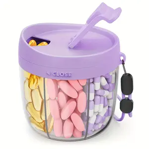 Cute Pill Dispenser with 7 Large Compartments, Portable Pill Bottle Organizer with Wide Opening for Easy Use, Anti-Mix Pill Organizer for Travel, BPA-Free Pill Container, Purple