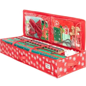 Wrapping Paper Storage Container – Fits up to 27 Rolls 1 3/8” Diam. Underbed Gift Wrap Organizer Bags, Wrapping Paper Rolls, Ribbon, and Bows
