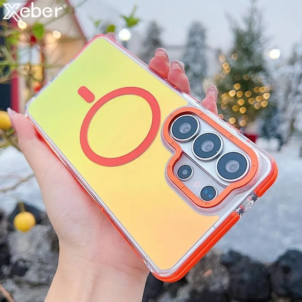 HAY Metal Ring Lens, Aurora Gradient Laser, Magnetic Smartphone Case for Samsung S25 Ultra S26 S24 S23 S22 S21 FE A17 A56 A36 A16 A55 A15 - Handheld Cellphone Protection for Your Devices, Casing, Luxury