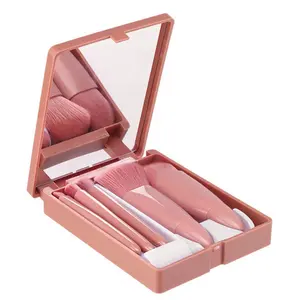 5 Pieces Portable Boxed Makeup Brushes, Multi-functional Makeup Brush Set With Mirror Box, Mini Kabuki Makeup Brush.
