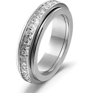 Anxiety Rings for Women Titanium Steel Spinner Fidget Band Rings Cubic Zirconia Relieving Anxiety Wedding Promise Lucky Rings Comfort Fit Size 5 to 10… 366DAYS
