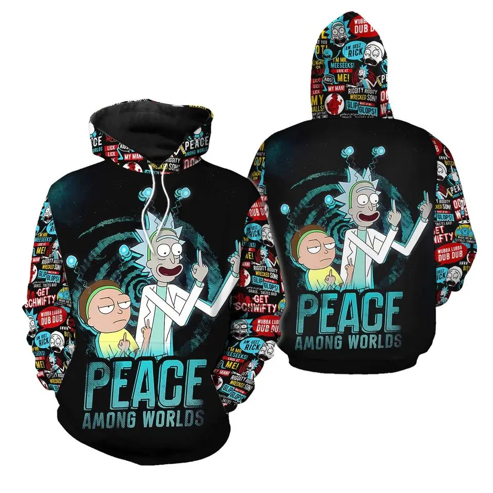R1ick & M0rty 3D Hoodie - Black Graphic Sweatshirt for Adults - Unisex