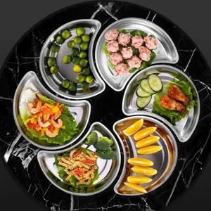 1pc Stainless steel snack platter, creative tableware, hot pot plate, 9-grid plate, vegetable plate, dumpling plate, moon arrangement plate