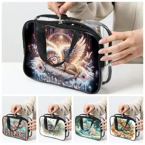 1 DIY diamond painting set toiletries bag with crystal gemstones, animal patterns, multi-functional makeup bag, Makeup Organizer Pouch, transparent PVC large-capacity portable storage bag, Transparent Vanity Bag, Valentine's Day, Christmas