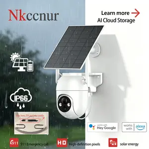 NKCCNUR Solar-Powered Outdoor IP66 Waterproof Security Camera Wireless WiFi with AI Motion Detection Two-Way Audio HD Night Vision Pan/Tilt Surveillance