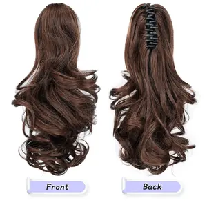 Brown Ponytail Extension 14" Curly Synthetic Hairpiece for Women Natural Looking Medium Brown Heat-Resistant Claw Clip Easy Application