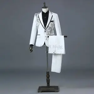 Elegant Appliqued Mens Suits Slim Fit 2 Piece Formal Tuxedo Suits Blazer Pants with Bow Tie for Wedding Prom Menswear Workwear Longsleeves Plain business casual outfits suits Beige Wetsuit