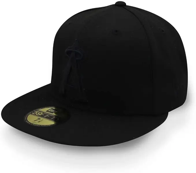 New Era Anaheim Angels MLB Basic 59FIFTY Black on Black Fitted Hat Size 7 1/4 11591186-714