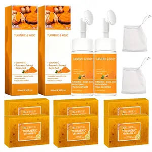 Turmeric Wash and Care tow Set, Tuemeric Facial Cleanser & Turmeric Soap Combo, Turmeric Cleansing Mousse, Face Wash and Soap Bundle for Face & Body Deep Cleansing #Summervibes summervibes