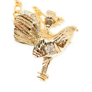 Gold Plated Chicken Rooster Pendant Necklace Figaro 26" 5mm Gallo Medalla Oro Laminado