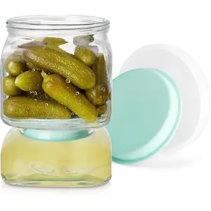 Glass Pickle Jar with Strainer Flip,46 FL OZ Pickle Flip Jar With Double Leak Proof,pickle container with strainer for olives, pickles,jalapenos and other pickled foods-Dishwasher Safe-Green