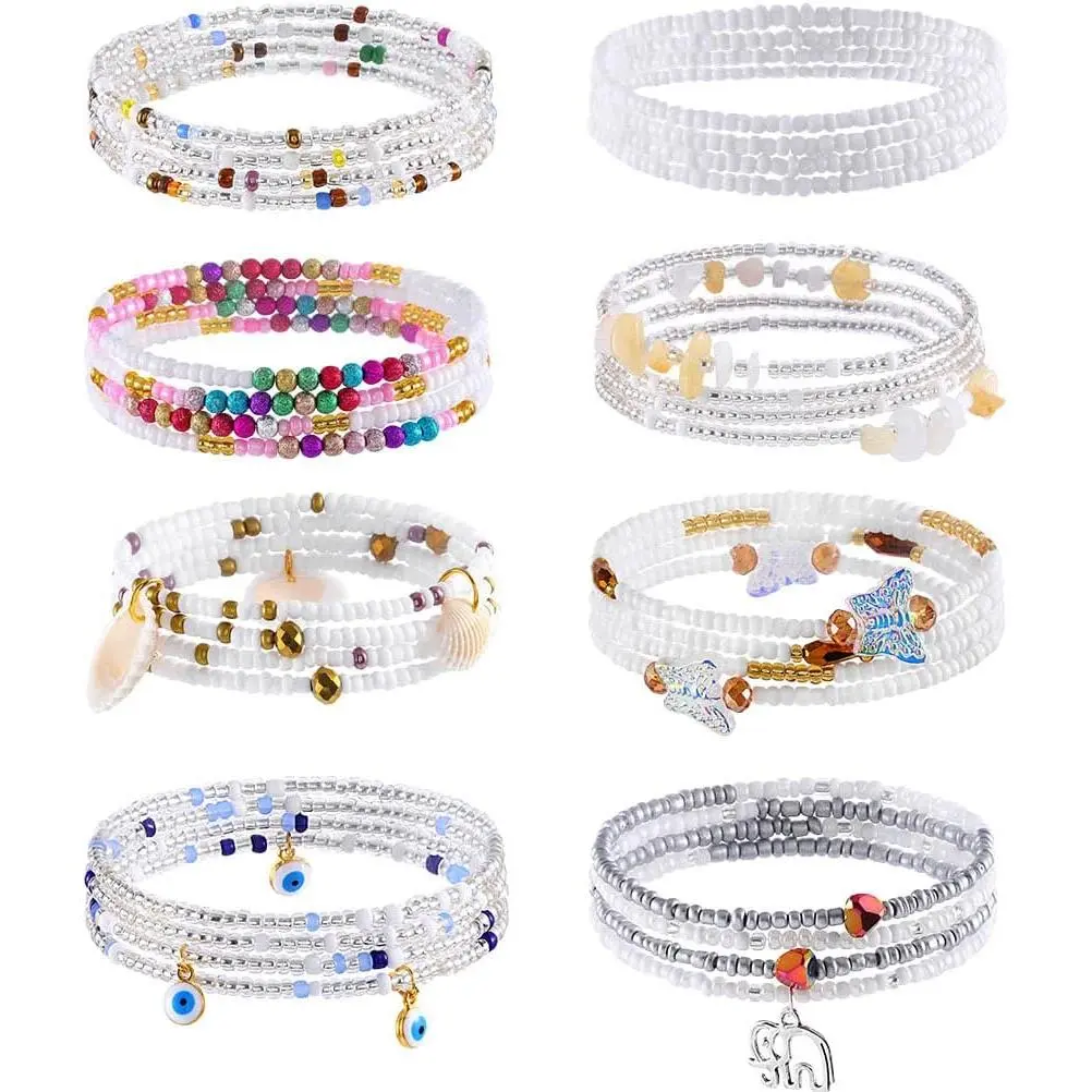 Women's 24-47in African Waist Beads, 8Pcs Elastic Glass Design Adjustable Waist Chain, Elegant Trendy Colorful Beaded Body Jewelry Accessories