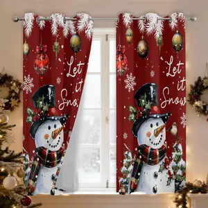 Christmas Curtains for Living Room, Christmas Snowman Curtains for Bedroom, Christmases Decorations Window Decor, Holiday Winter Curtain 42 X 63 Inch Long 2 Panels Red Xmas Decorations Kitchen