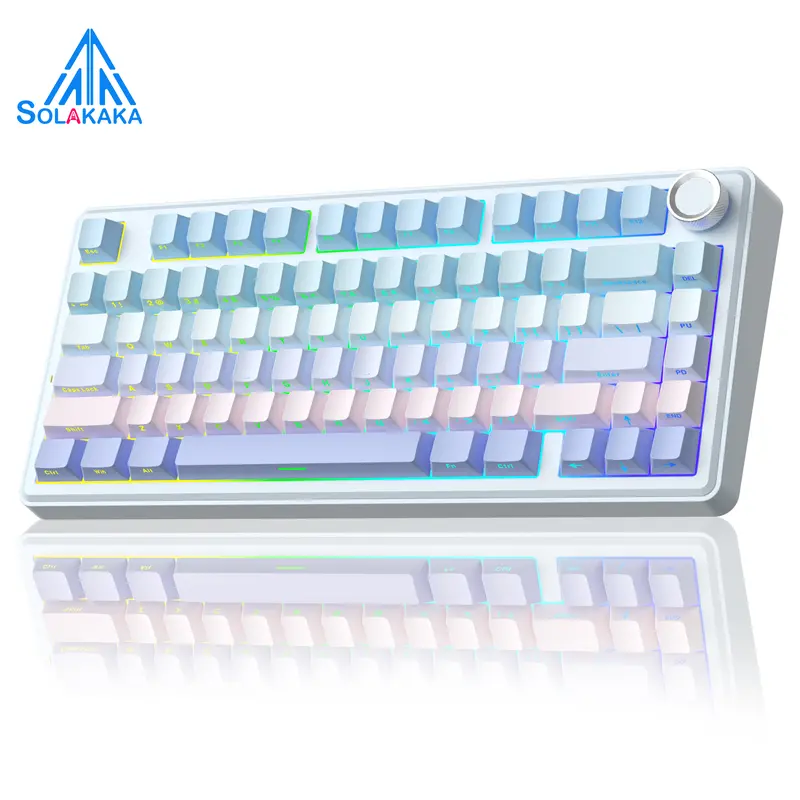 SOLAKAKA A75 Wireless 75% Mechanical Gaming Keyboard, Creamy Keyboard,Tri-Mode Bluetooth/2.4G/USB-C, Hot-Swappable Gasket Keyboard, PBT Keycaps, RGB Backlit, Multi-Function Knob, Compatible with PC/Mac
