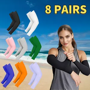 8 Pairs of Elastic One-Size Ice Slippy Fiber Fabric Sleeve Covers, Physical Sunshade Breathable Arm Sleeves with Cooling Effect, Suitable for Outdoor Hiking/Cycling/Running Activities