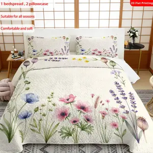 3 pcs, 2D Flat Print Watercolor Floral Pattern Bedspread Set, Soft and Comfortable, Multiple Sizes Available, Suitable for Gifting and Daily Use, Ideal for Creating a Cozy Home Atmosphere(1 bedspread , 2 pillowcases)