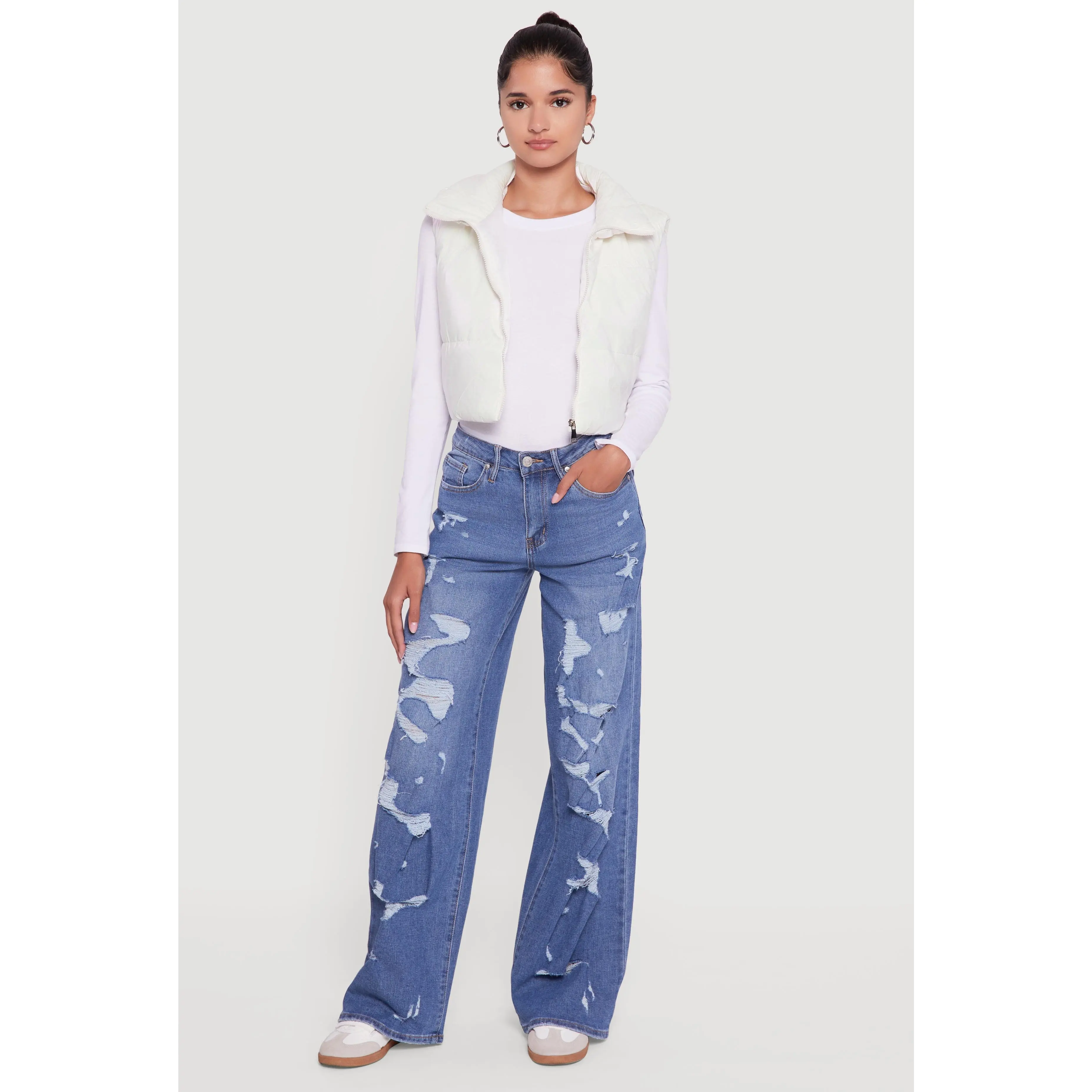 Drawstring Hem Cropped Zip Front Puffer Vest