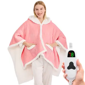 greenoak Wearable Heating Blanket Electric Shawl - Adult Heating Robe Cloak Blanket Hoodie, Wiend, Grandma, 5-person Timer, 10 Heating Levels, Grey
