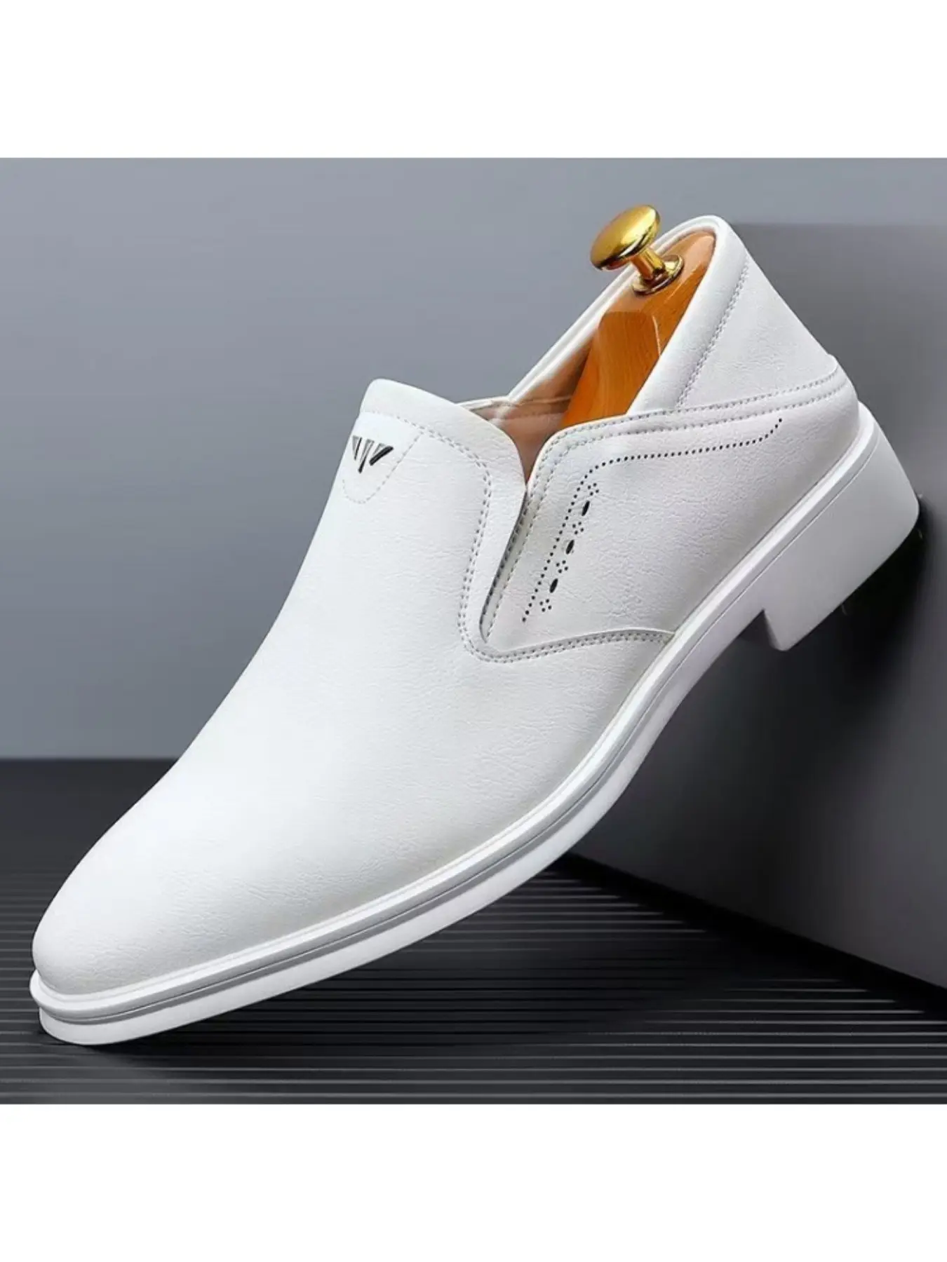 Men's One-Step Business Leather Flat Rubber Shoes, Casual Lazy Loafers, Simple Versatile Formal Slip-Ons, Office Shoes, Fashionable Daily Wear, All Seasons, Footwear