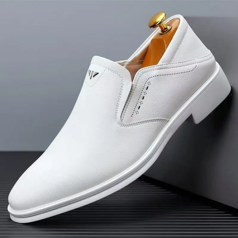 Men's One-Step Business Leather Flat Rubber Shoes, Casual Lazy Loafers, Simple Versatile Formal Slip-Ons, Fashionable Daily Wear, All Seasons, Pu Leather Footwear
