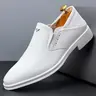 Men's One-Step Business Leather Flat Rubber Shoes, Casual Lazy Loafers, Simple Versatile Formal Slip-Ons, Fashionable Daily Wear, All Seasons, Pu Leather Footwear