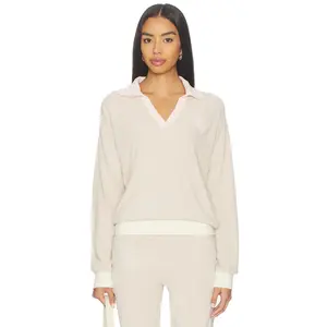 Barefoot Dreams Cozy Chic Ultra Lite Color Block Heart Collared Pullover in Stone Multi