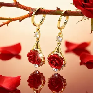 Rose Drop Earrings 14K Gold Plated Sparkling Crystal Tassel Design, Chic Elegant Fashion Jewelry Water Drop Earrings for Women 2025 DZEH4322 SpringStatements
