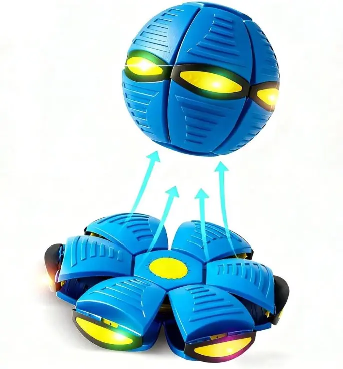 2026 New Transformable Bouncy Ball with 6 LED Lights, Collapsible Delay Pop-Up Flying Saucer Frisbee Toy, Interactive Parent-Child Play Complete Gift Pack for Kids