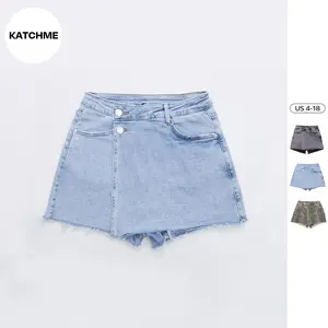 KatchMe Women's Leisure Layered High Waist Raw Hemline Denim Skorts, Chic Streetwear Outfits, Versatile Women's Summer Shorts