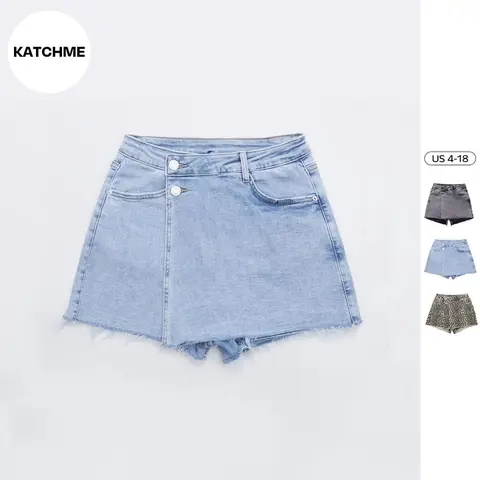 KatchMe Women's Leisure Layered High Waist Raw Hemline Denim Skorts, Chic Streetwear Outfits, Lightweight Durable Summer Shorts