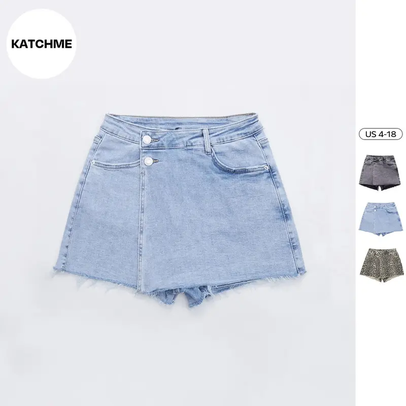 KatchMe Women's Leisure Layered High Waist Raw Hemline Denim Skorts, Chic Streetwear Outfits, Lightweight Durable Summer Shorts
