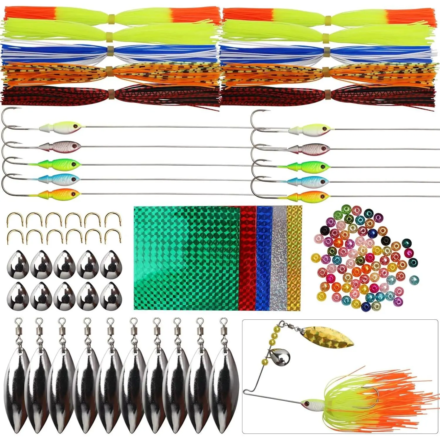Spinner Making Kit Fishing Lure Making Kit Bass Lures Trout Lures Fishing Gift, Inline Spinners/Spinnerbaits Lure Making Kit, 228pcs/155pcs/107pcs