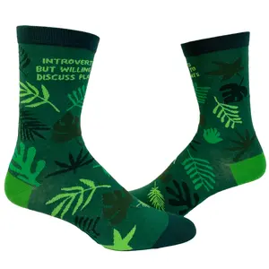 Women's Introverted But Willing to Discuss Plants Socks Funny Gardening House Plant Graphic Footwear Funny Graphic Socks Comfortable Fitted Spandex Cotton