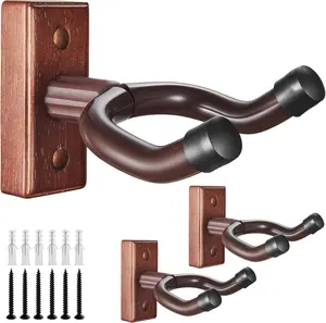 3 count Guitar Wall Mount,Guitar Wall Hanger, Guitar Hanger Wall Hook Holder Stand with Screws, Hardwood Guitar Wall Mount Hanger for Acoustic Guitar, Electric Guitar, Banjo, Bass Brown