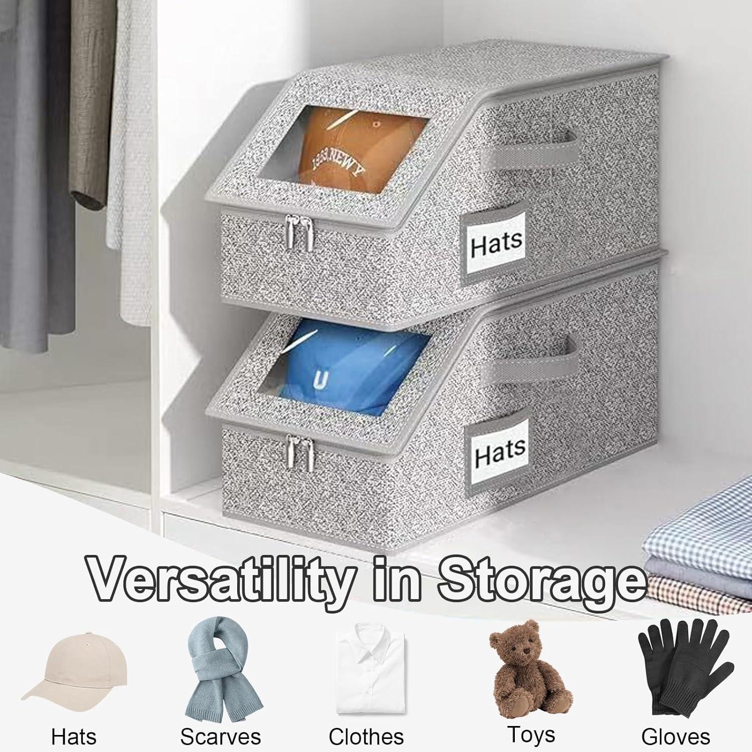 Stackable Baseball Cap Storage Box, Large Capacity Holds Up to 12 Hats, Durable Foldable Cardboard Hat Organizer, Dustproof Space Saving Versatile Hat & Toy Storage Solution for Home Bedroom Wardrobe