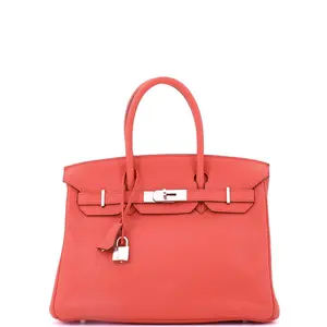 Pre-owned HERMÈS Leather Top Handle Bags Hermes Birkin Handbag Bougainvillier Clemence with Palladium Hardware 30 by Rebag