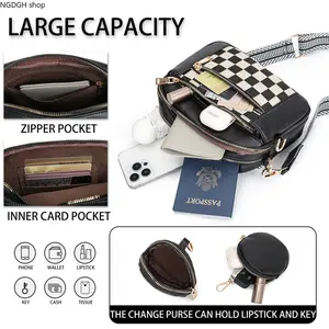 White & Brown Crossbody Camera Bag, Multiple Zipper Pockets, Adjustable Wide Chevron Strap, Faux Leather, Perfect for Everyday Use, Work, Casual Outings & Minimalist Style, Purses Crossbody Bag, Crossbody Purse