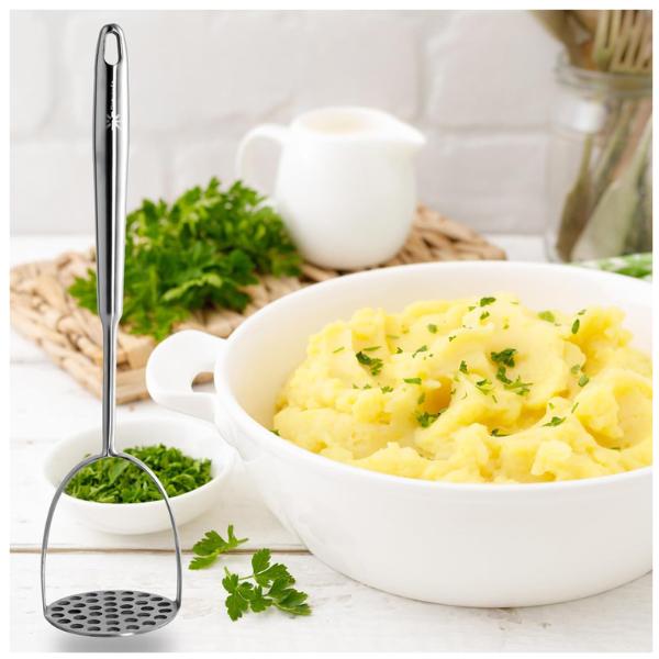 Potato Masher Stainless Steel - Mashed Potato Masher Kitchen Utensil，Potato Smasher For Potatoes, Bean, Vegetable & Fruits，Pet Food, Heavy Duty Metal Avocados Smasher Tool, Dishwasher Safe, 14 Inch