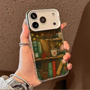 Christmas Bookshelf Pattern TPU phone case for iPhone 17 Air 16 Pro Max 15 14 Plus 13 12 11 XR XS  imple and stylish camera protection Shockproof Anti-Drop Shockproof Drop Protection Durable Phone Case. Fairy Black