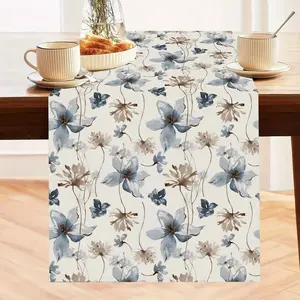 Fresh Ink Blue Flower Table Runner, Elegant Floral Print Dining Table Decor, Versatile Home Decoration for All Seasons