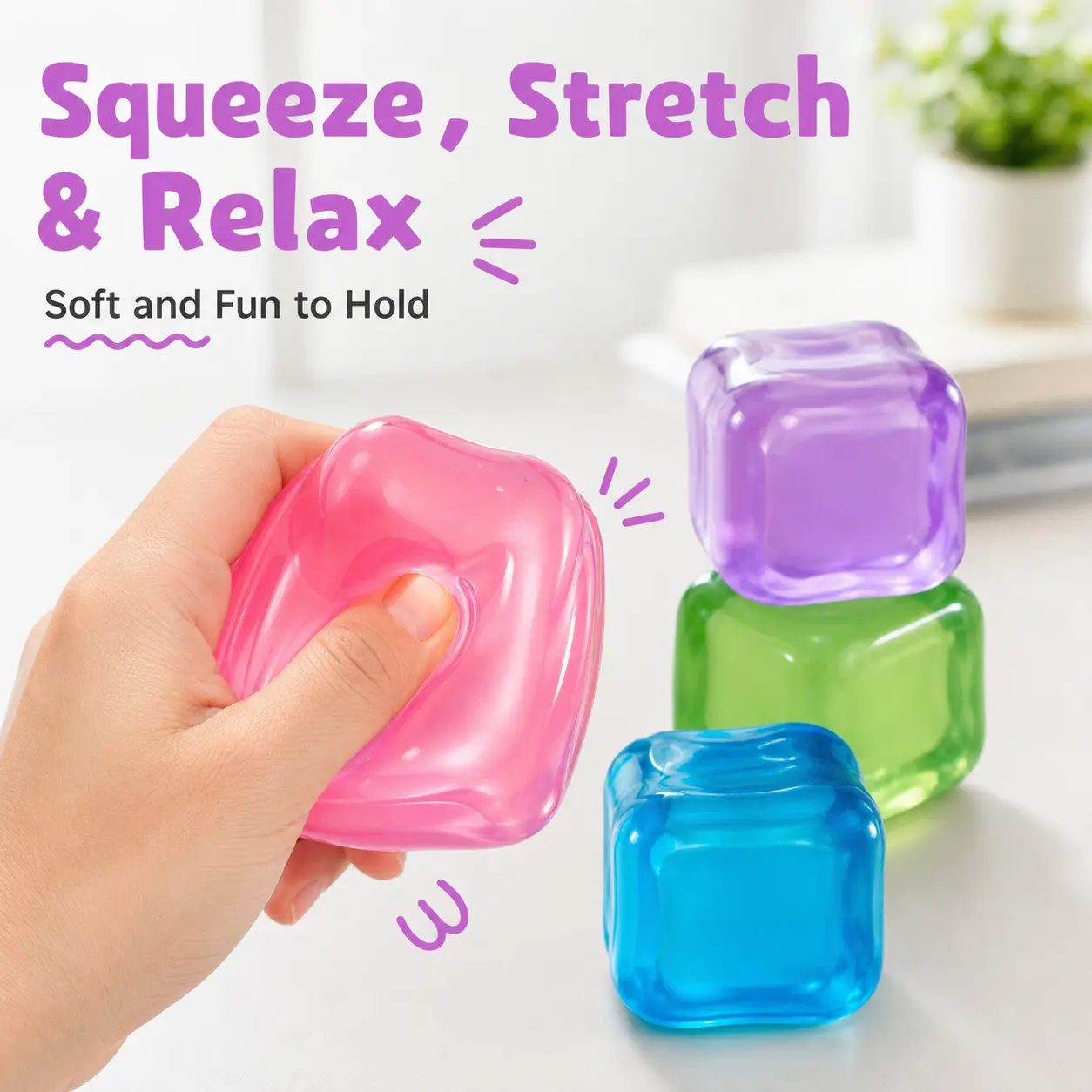 4 Pack Soft Cube Squishy Fidget Toys, Bright Color Slow Rebound Square Squeeze Sensory Toy, Portable Cute Desk Decoration Stress Relief Squish Gift for Kids Teens Adults