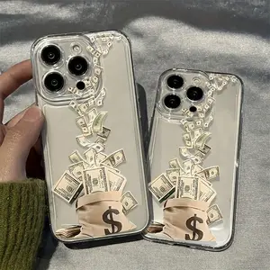 A Transparent Full Coverage Phone Case with Many Banknote Money Patterns, Suitable for iPhone 17 Air/16 Plus/15 Pro Max/14 Pro/13/12/11/XS Max/X Phone Case, Best Choice for Christmas Gifts TMTKK09