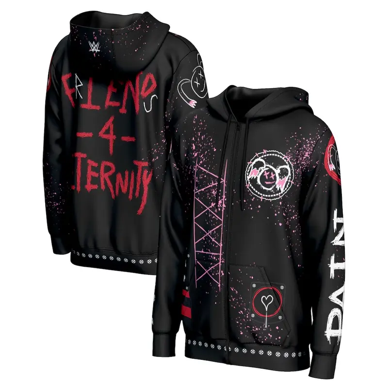 Dominik Mysterio WWE 3D Zip Hoodie Black Purple Paisley Bandana