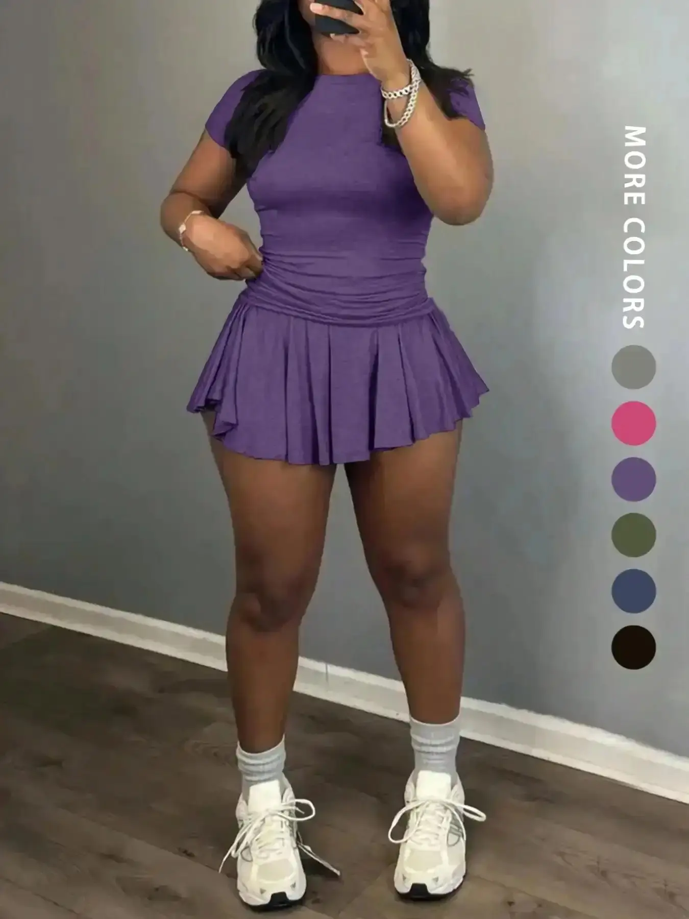 Women's Solid Color Round Neck Short Sleeve Tee & Skort Set, Breathable Cozy Casual Daily Outdoor Ensemble, Coordinated Look Effortless Pairing Summer Matching Outfit, Sporty Elegance Clean Aesthetic Womenswear Coord Set
