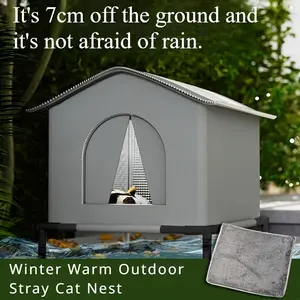 All-Season Outdoor Cat House with Stand, Waterproof Oxford Fabric, Warm Pad, Spacious Closed Cat Tent, Outdoor Shelter for Stray Cats and Kittens, Enclosure