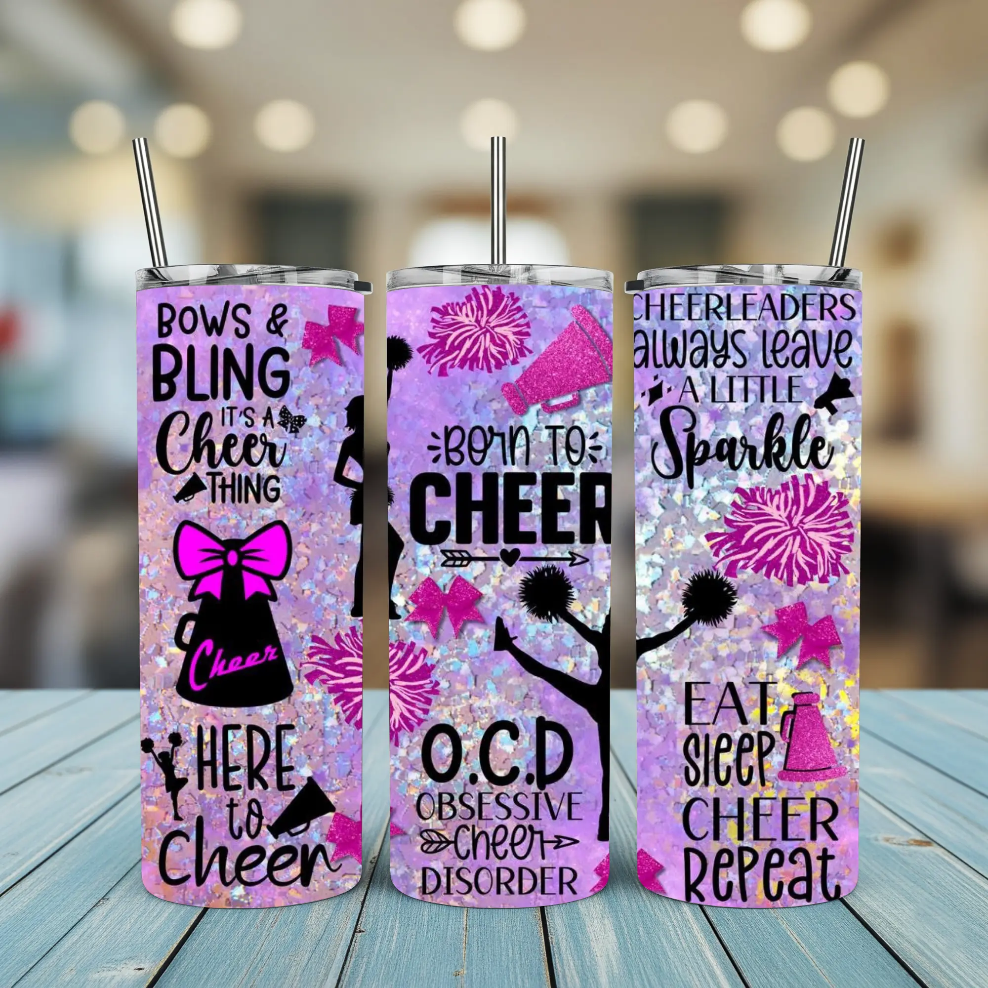 Here to Cheer 20oz Stainless Steel Tumbler Double Insulated Water Bottle with Cheerleading Designs and Quotes