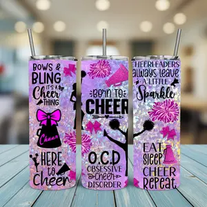 Here to Cheer 20oz Stainless Steel Tumbler Double Insulated Water Bottle with Cheerleading Designs and Quotes