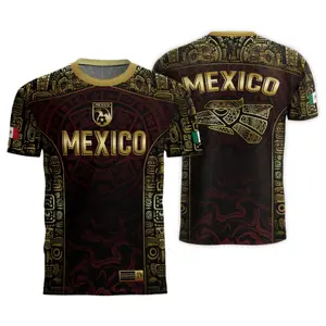 Mexico Soccer Jersey Black Red Gold Aztec Calendar Design,  Mexico Jersey for Men Women Youth And Kids, All-Over Print Soccer Jersey