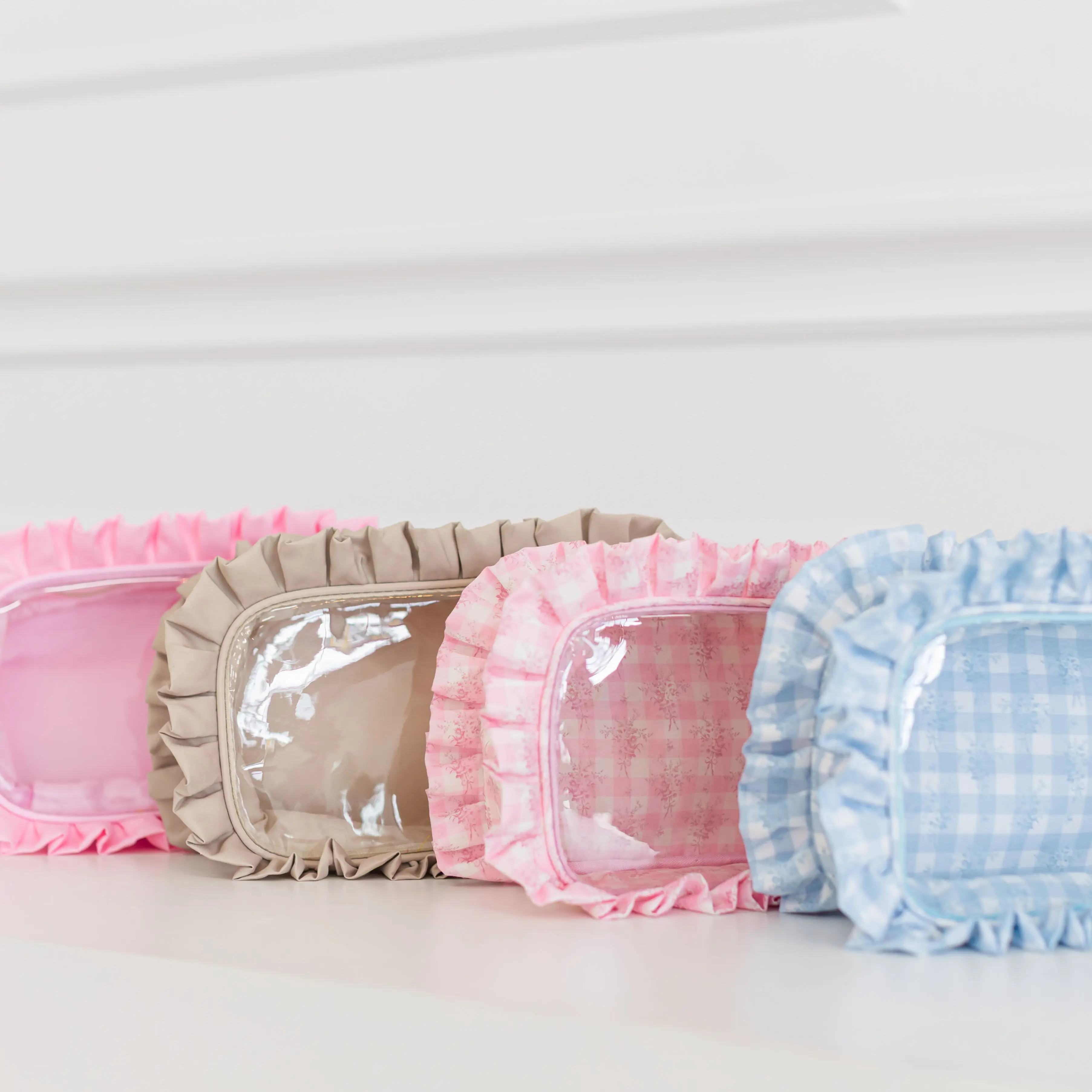 Ruffled Nylon Large Clear Pouch